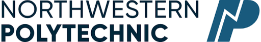A dark-blue logo displays "NORTHWESTERN POLYTECHNIC" in sans-serif font, accompanied by a stylized dark-blue "P" incorporating a lightning bolt.