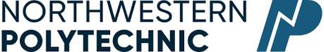 A dark-blue logo displays "NORTHWESTERN POLYTECHNIC" in sans-serif font, accompanied by a stylized dark-blue "P" incorporating a lightning bolt.