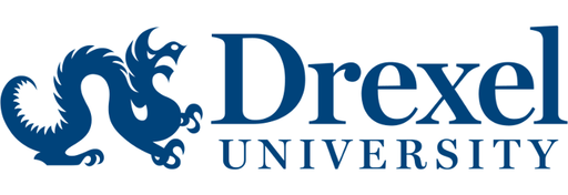 A stylized blue dragon is posed against a white background, next to the text "Drexel UNIVERSITY".