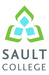 A stylized three-leaf clover, composed of green and light-blue shapes, sits above the words "SAULT COLLEGE" in a sans-serif font against a white background.