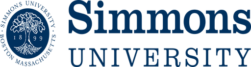 A circular logo displays a tree with the text "Simmons University. Boston, Massachusetts. 1899" surrounding it. Below, "Simmons UNIVERSITY" is written in large, bold letters.