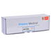 A Pristine Medical box containing Simu-1ml ampules sits on a surface. The box is white with blue and red text detailing contact information and usage restrictions. It contains 100 ampules and is for educational purposes only.