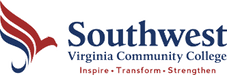 A stylized bird logo is displayed alongside the words "Southwest Virginia Community College," and the tagline "Inspire · Transform · Strengthen" on a muted green background.