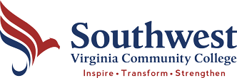 A stylized bird logo is displayed alongside the words "Southwest Virginia Community College," and the tagline "Inspire · Transform · Strengthen" on a muted green background.