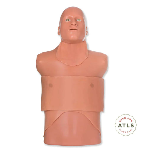 A torsos mannequin, used for ATLS training since 2001, sits on a white background.