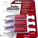 Three glucose gel tubes; ready-to-use oral treatment for low blood sugar; packaged together.