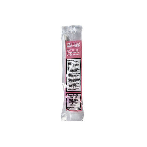 A single, untreated oral swab is packaged in a plastic sleeve. Instructions for use are printed on the package.