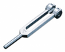 A metal tuning fork, rests on a white background. The fork is marked "256 C".