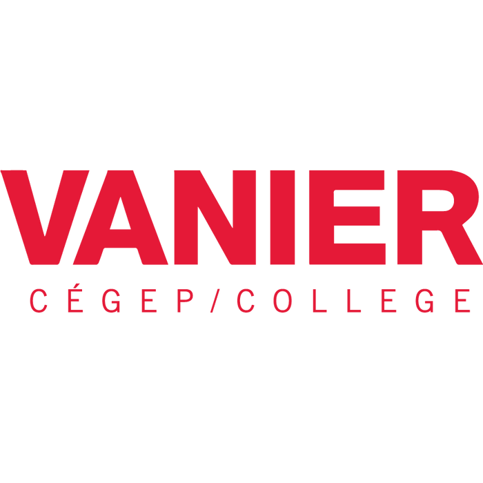 The wordmark "VANIER" in bold, red, sans-serif lettering is displayed prominently, below which is the text "CÉGEP/COLLEGE" in a smaller font size.