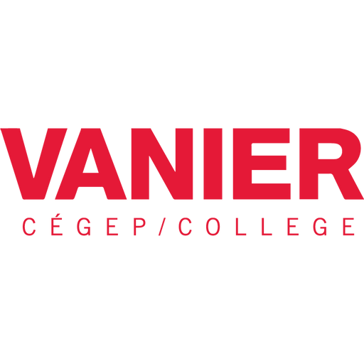 The wordmark "VANIER" in bold, red capital letters is displayed, with "CÉGEP/COLLEGE" written beneath it in smaller, same-colored text, against a black background.