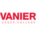 The wordmark "VANIER" in bold, red capital letters is displayed, with "CÉGEP/COLLEGE" written beneath it in smaller, same-colored text, against a black background.