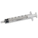 A 7ml monoject syringe rests on a white background. The syringe is clear plastic with black markings.