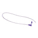 A purple catheter lies on a white background; its long, thin tube curves gently. A small purple connector is attached at one end.