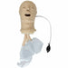 A training mannequin head, demonstrating airway management, with attached transparent masks and a hand-pump, sits against a white background.