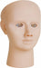A mannequin head, with neutral expression and inserted eyes, sits on a plain background.