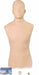 A peach-colored CPR training mannequin stands, posed from the waist up. The mannequin is faceless and situated against a stark white background.