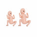 Two skin-toned baby dolls face upwards, arms raised, mouths open in a cry, against a plain white background.