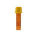 A small, orange Microtainer blood tube with a yellow cap sits on a white background. MICROTAINER is printed vertically on the tube. Blood Tubes is printed on its side.