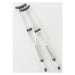 Two aluminum crutches rest on a white surface. They are positioned for use, suggesting support for mobility.