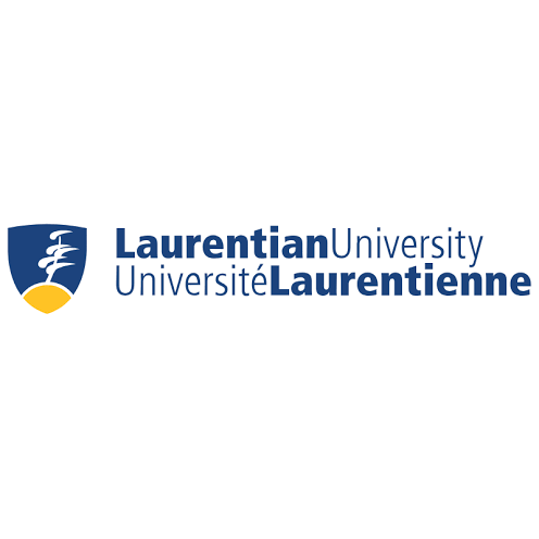 A blue shield with a yellow stylized tree, displays "Laurentian University" and "Université Laurentienne" in blue text on a white background.