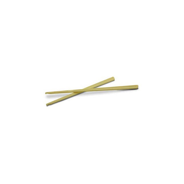 Two thin, light-colored sticks are crossed at their middles, lying flat against a plain white background.
