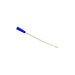 A catheter with a blue cap stretches diagonally across a white background, pointing slightly upward.