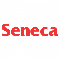 The red text, "Seneca," is centered on a plain white background.