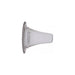 A clear plastic ear tip sits on a white background. The tip is conical, with a textured, circular base.