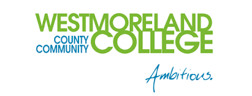 The logo for Westmoreland County Community College is displayed in green and blue letters, with the word "Ambitious." appearing underneath in a script font.